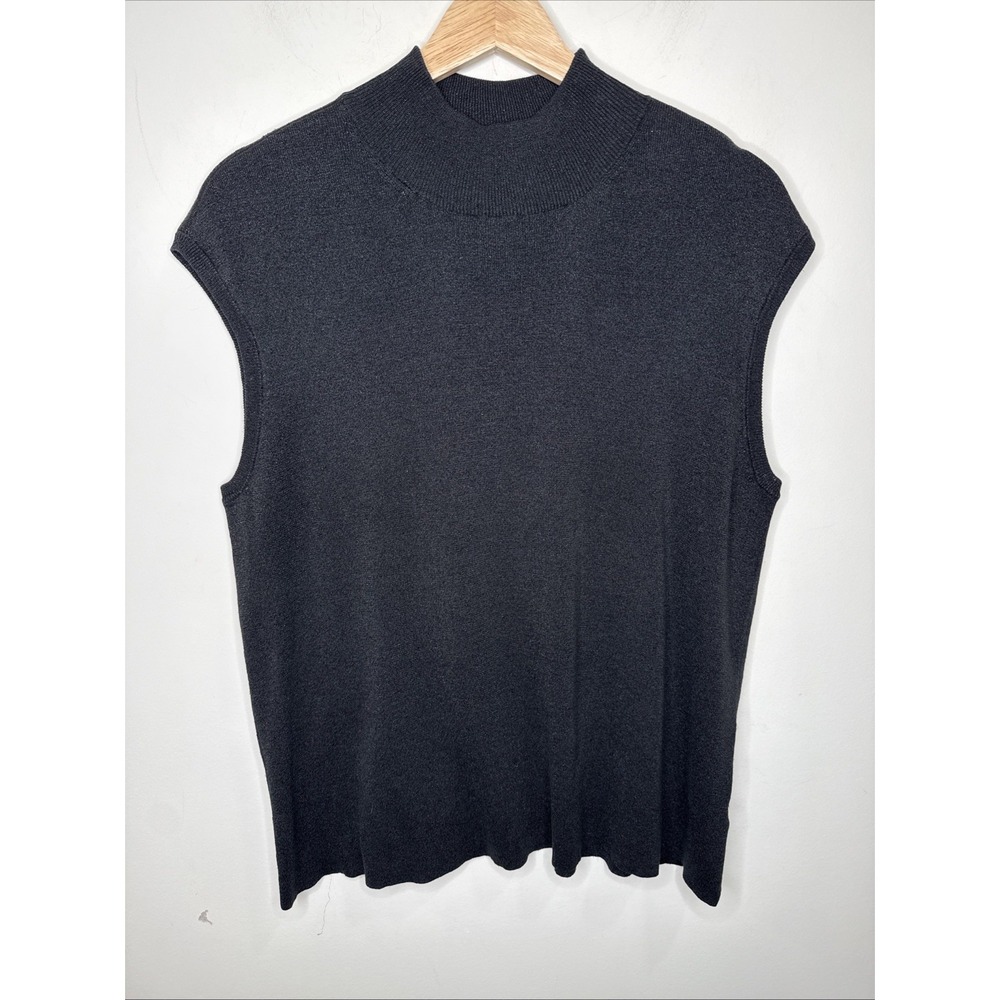 Coldwater Creek Silk Metallic Knit Tank Womens 2X Black Mock Neck Stretch Career